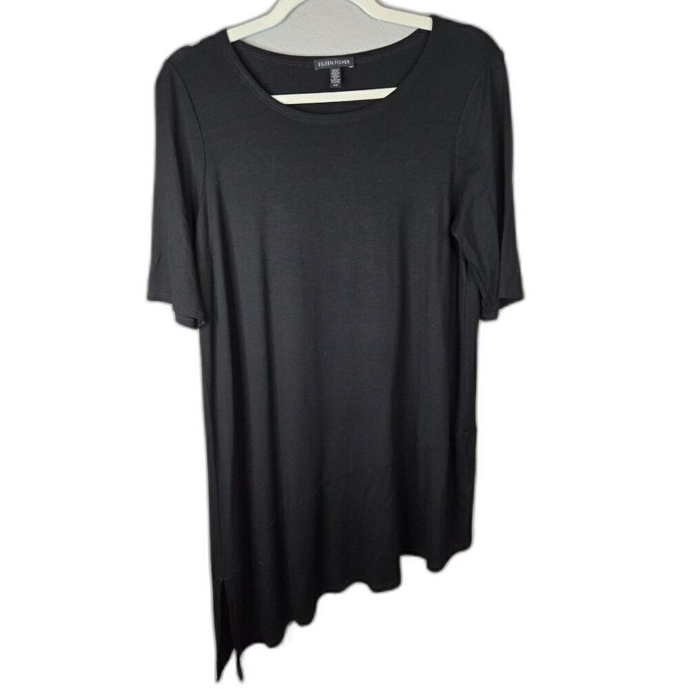 Eileen Fisher Women's Black Asymmetrical Elbow Sleeve Tunic Size Small